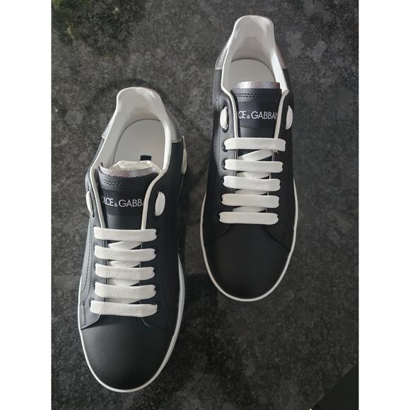 Dolce & Gabbana Shoes - NWT Dolce&Gabbana Portofino Black Leather Sneakers - Size 37.5 EU